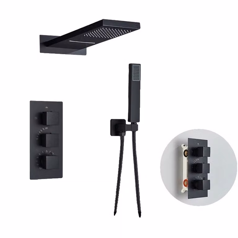 Miscelatore termostatico per doccia, design moderno ed elegante, controllo avanzato della temperatura, nero A