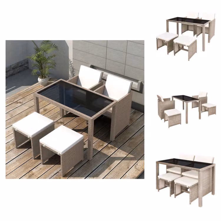 vidaXL Set da pranzo da giardino 5 pezzi con cuscini in rattan beige - Set di mobili da giardino