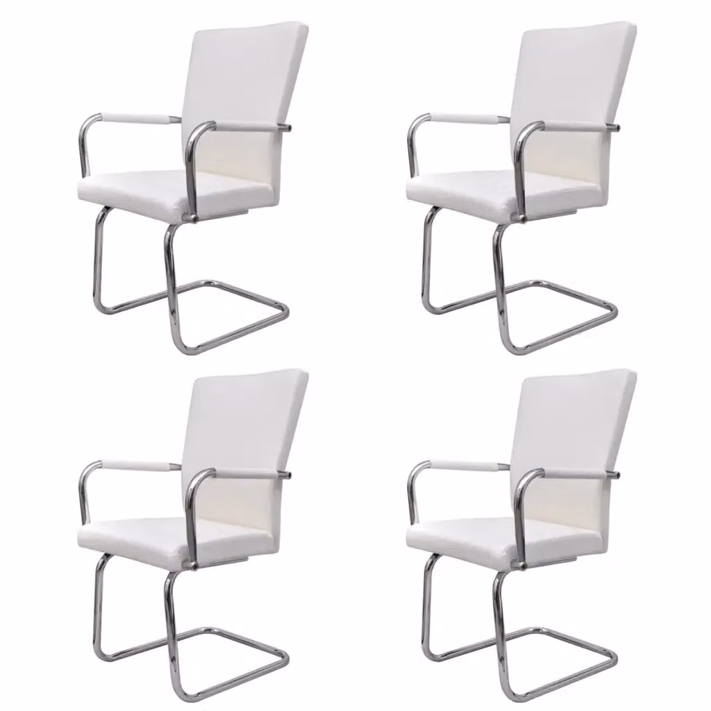 Set di 4 sedie da pranzo a sbalzo vidaXL in similpelle bianca con braccioli e struttura in metallo per cucina e sala da pranzo – 2
