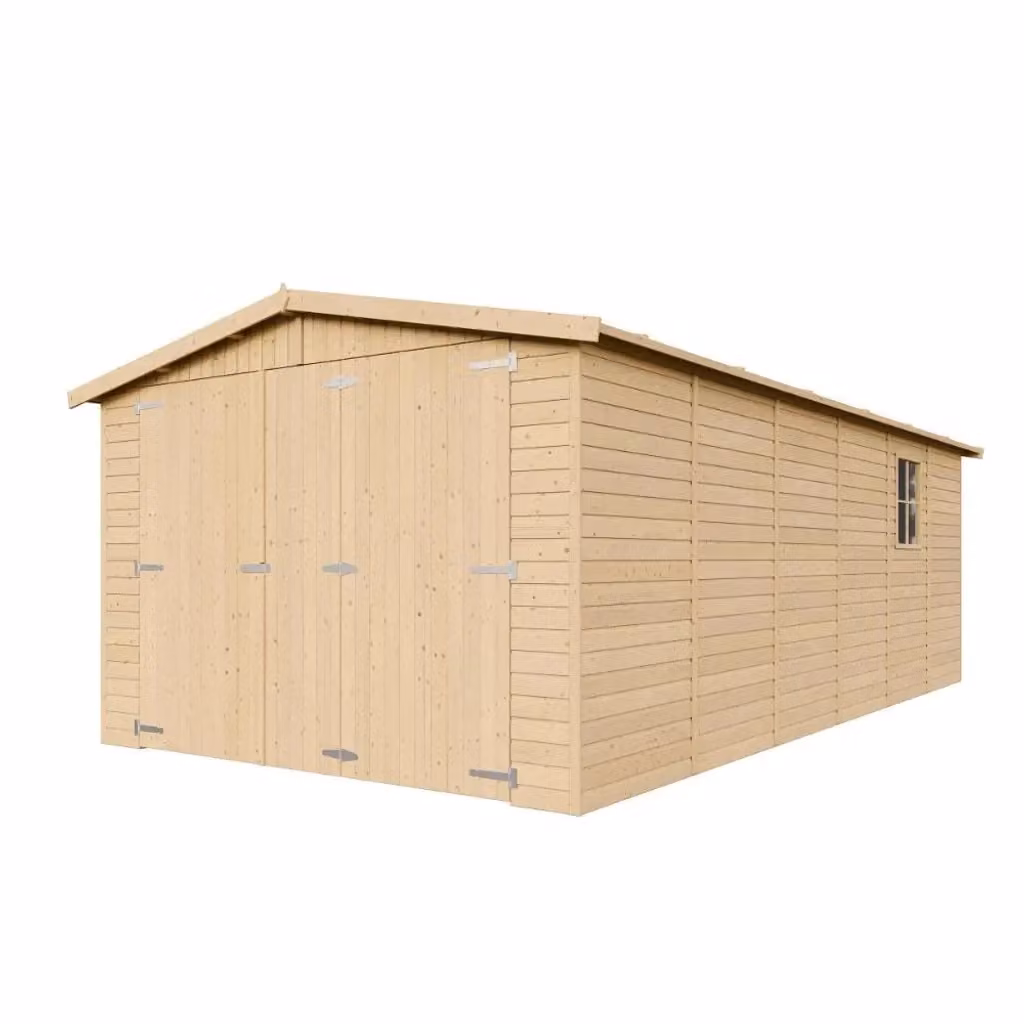 Garage in legno naturale marrone TIMBELA con tetto in tegole bituminose e finestra L: 222 cm, P: 616 cm, H: 324 cm – 2