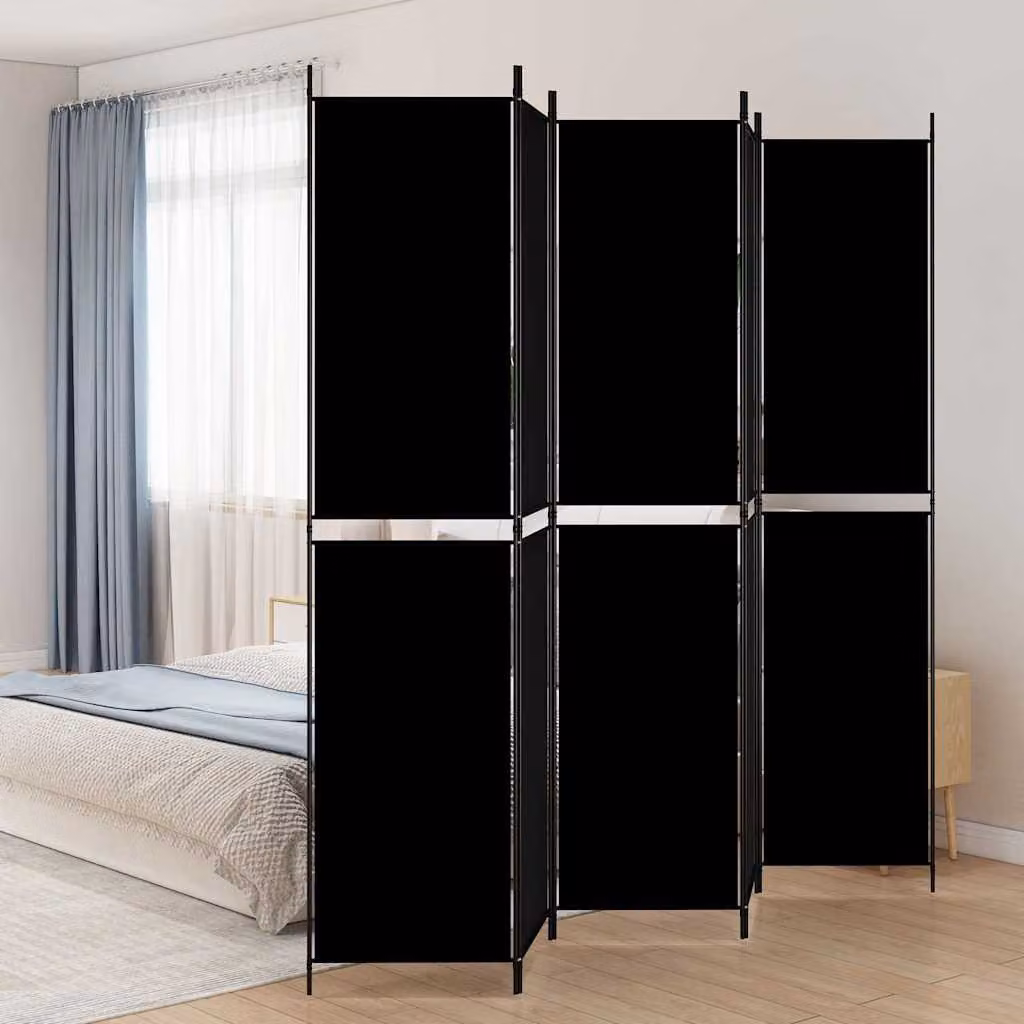 Divisorio vidaXL a 5 pannelli in tessuto nero L: 250 cm, H: 220 cm