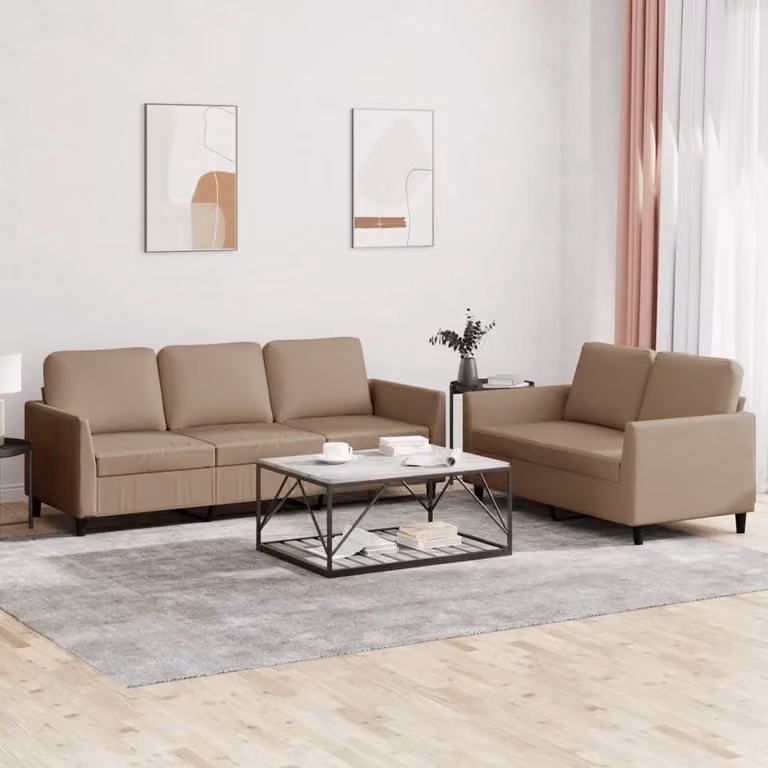 Maison Exclusive - Set divano a 2 posti con cuscini in ecopelle color marrone cappuccino