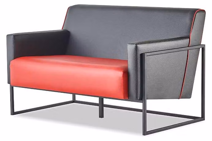 Sofa Rot Schwarz Ledersofa 2-Sitzer Edelstahl Vielseitig Modern Zweisitzig