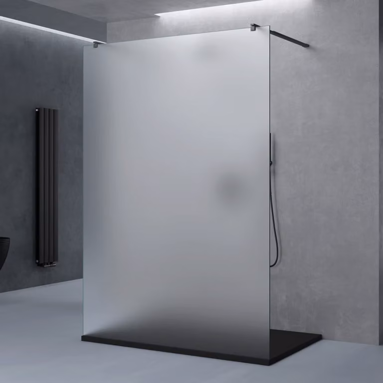 doporro Box Doccia Walk-In 100x200cm, Parete Doccia Anticalcare in Vetro Smerigliato 10mm con Bracci Sostegni Telescopici in Acciaio MMBR3 Nero