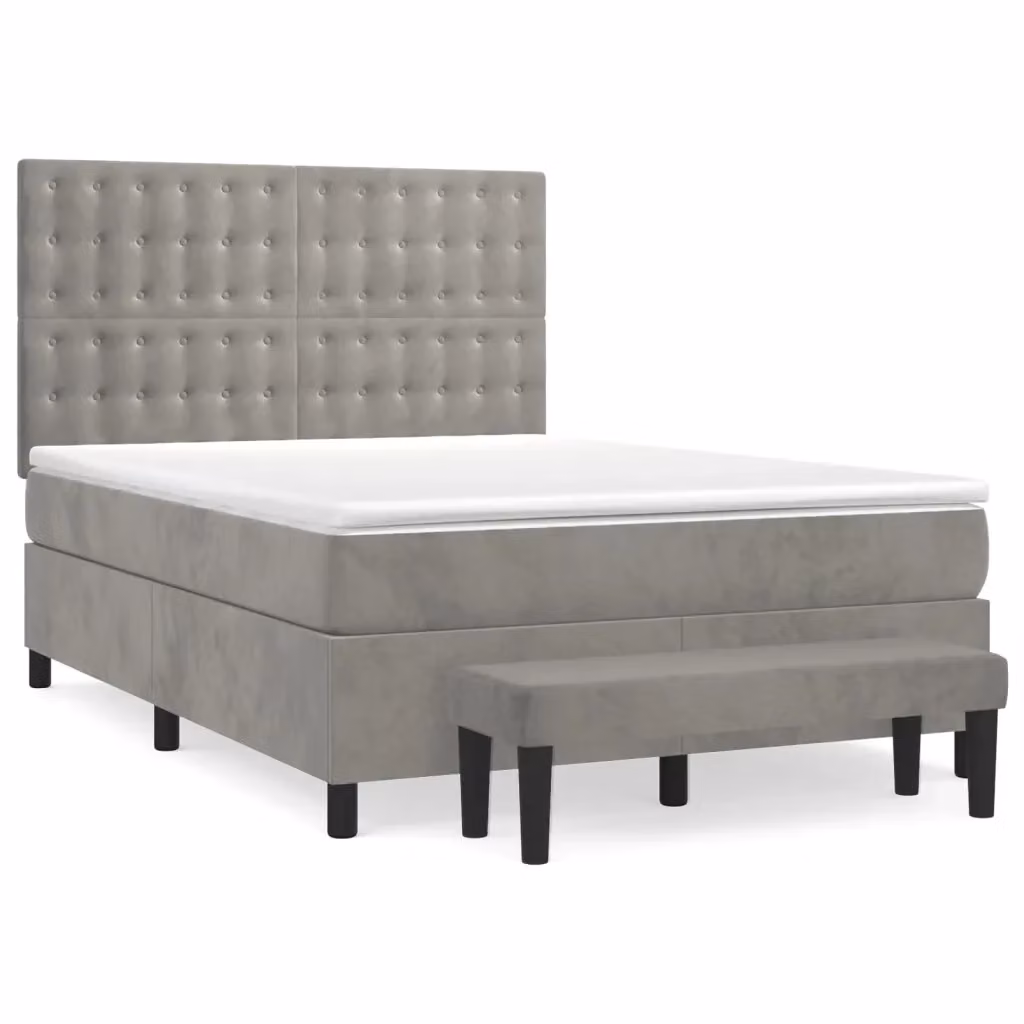 vidaXL Giroletto a Molle con Materasso Ibrido in Velluto Grigio Chiaro L/P/H: 200 x 140 x 128 cm – 2