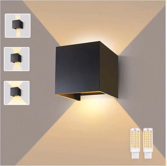 Lampada da Parete LED Moderna Regolabile Up/Down in Metallo e Vetro per Interno ed Esterno, Bianco Caldo 3000K