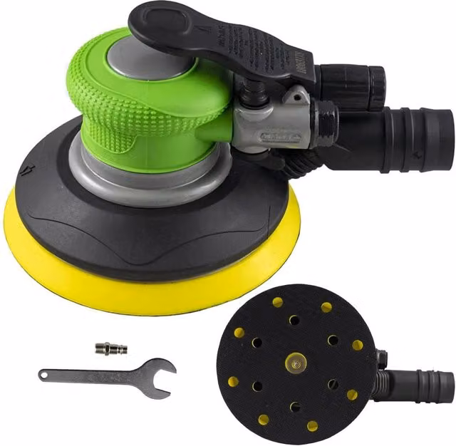 Levigatrice Rotorbitale Palmare Pneumatica Trade Shop Multicolore con Accessori, Diametro 150 mm