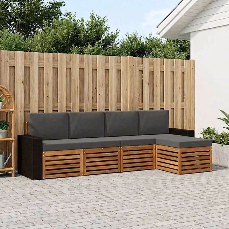 Set di divani da esterno vidaXL a forma di L in legno di acacia con cuscini, colore antracite e beige