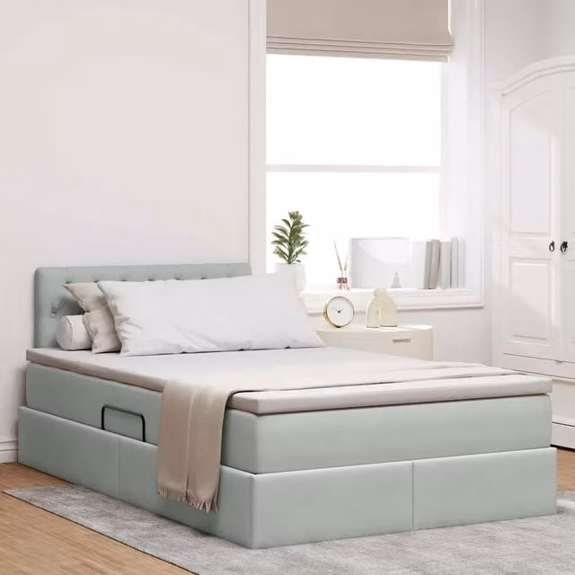 Letto con Contenitore vidaXL in Velluto Grigio L: 120 cm, P: 200 cm, H: 280 cm – 1