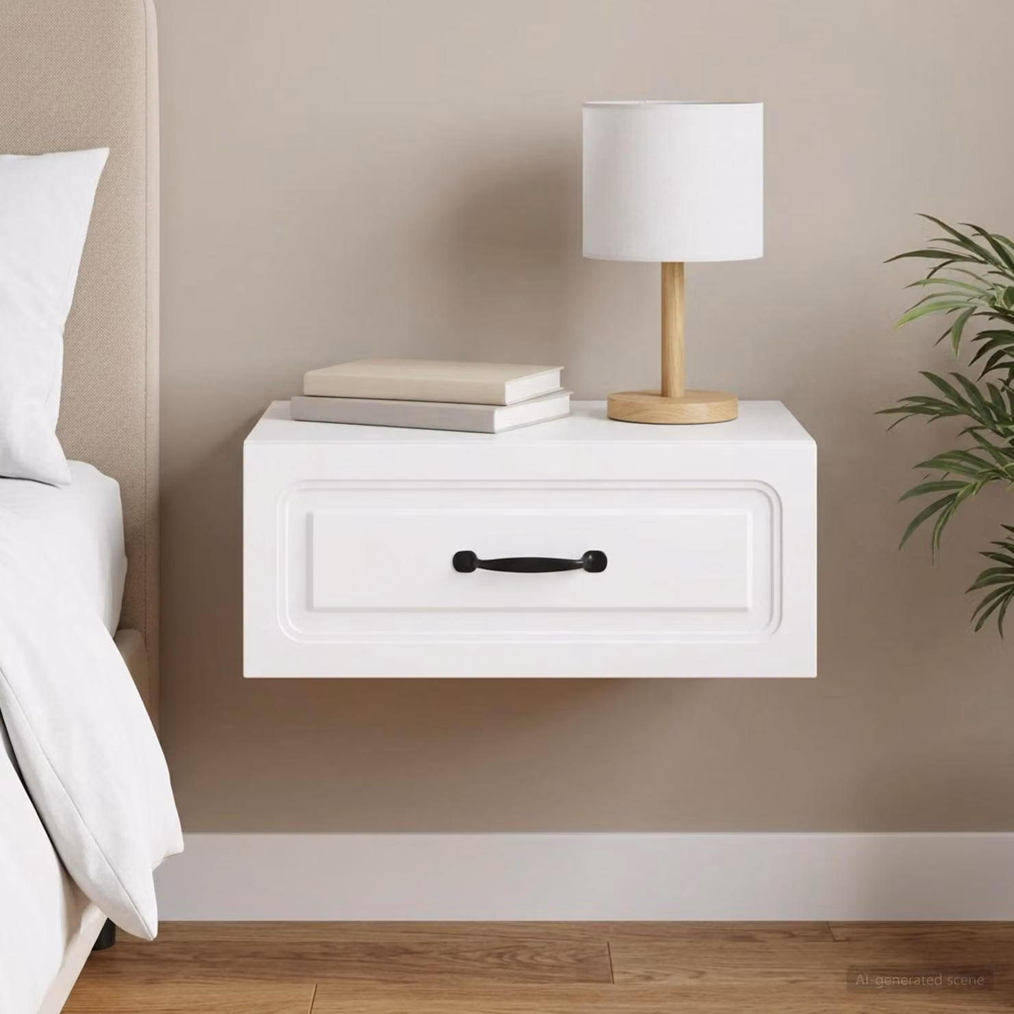 vidaXL Mobiletto da notte sospeso con cassetto Bianco L: 49 cm, P: 34,5 cm, H: 20 cm
