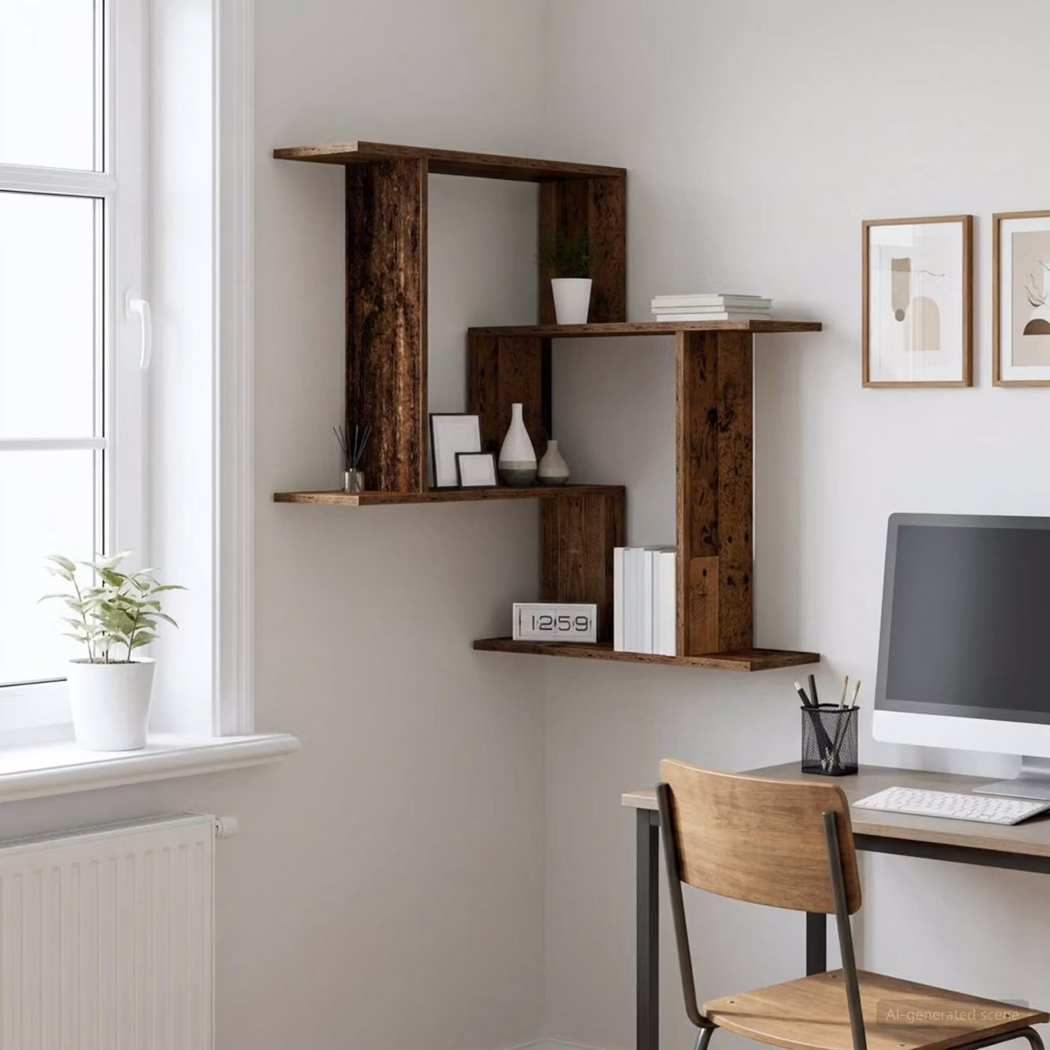 Scaffale da parete vidaXL in legno color marrone antico, design moderno per soggiorno, L 67 cm x P 67 cm x H 87 cm