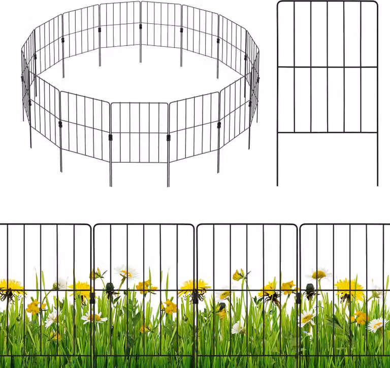 COSTWAY 15 pezzi recinzione decorativa da giardino, recinzione da letto alta 60 cm, recinzione a innesto in metallo, recinzione decorativa in metallo, set completo di recinzione antiruggine, nero