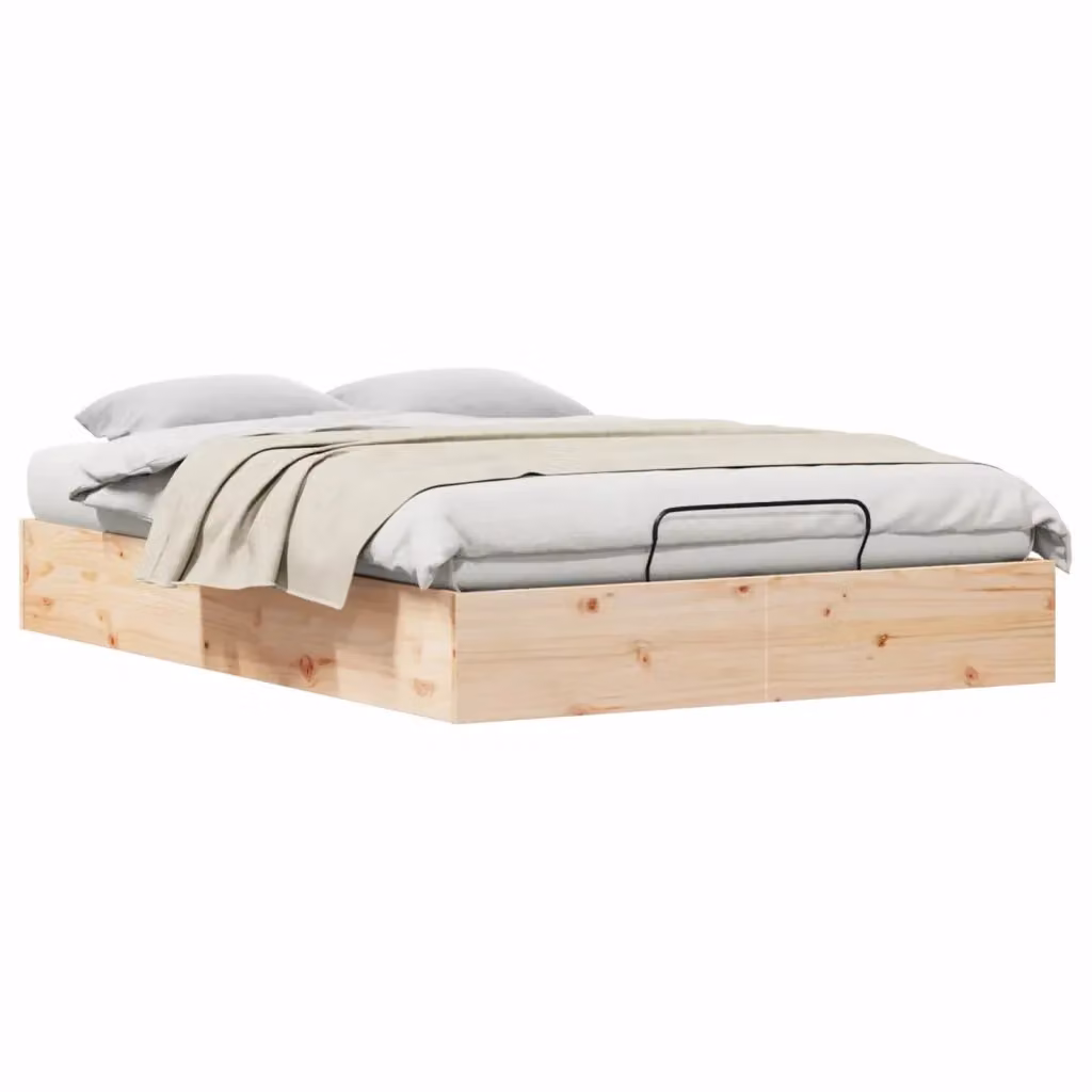 Letto matrimoniale moderno in legno di pino con contenitore a sollevamento, colore marrone, L: 120 cm, P: 200 cm, H: 25 cm – 2