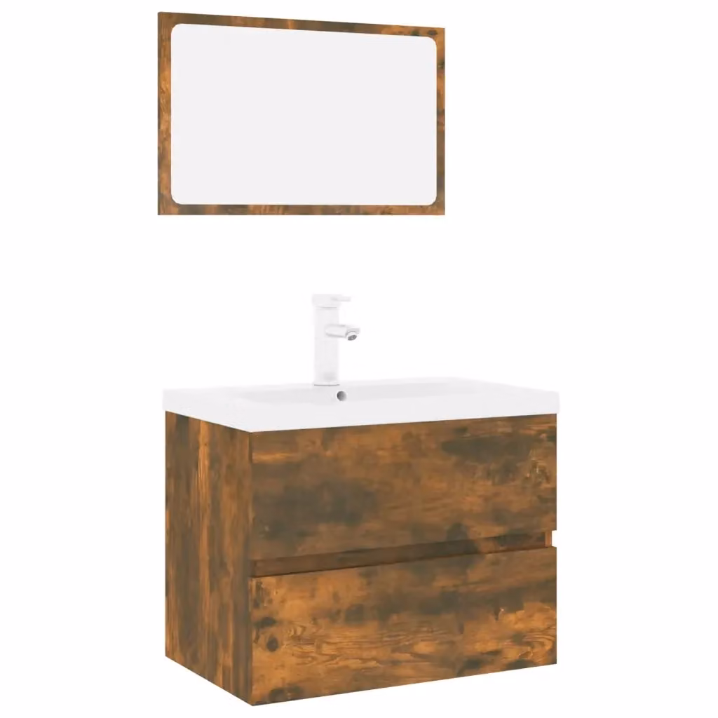 Set di mobili da bagno moderno vidaXL con mobile lavabo e armadietto specchio in legno rovere e bianco, sospeso, L: 60,0 cm, P: 38,5 cm, H: 45,0 cm – 2