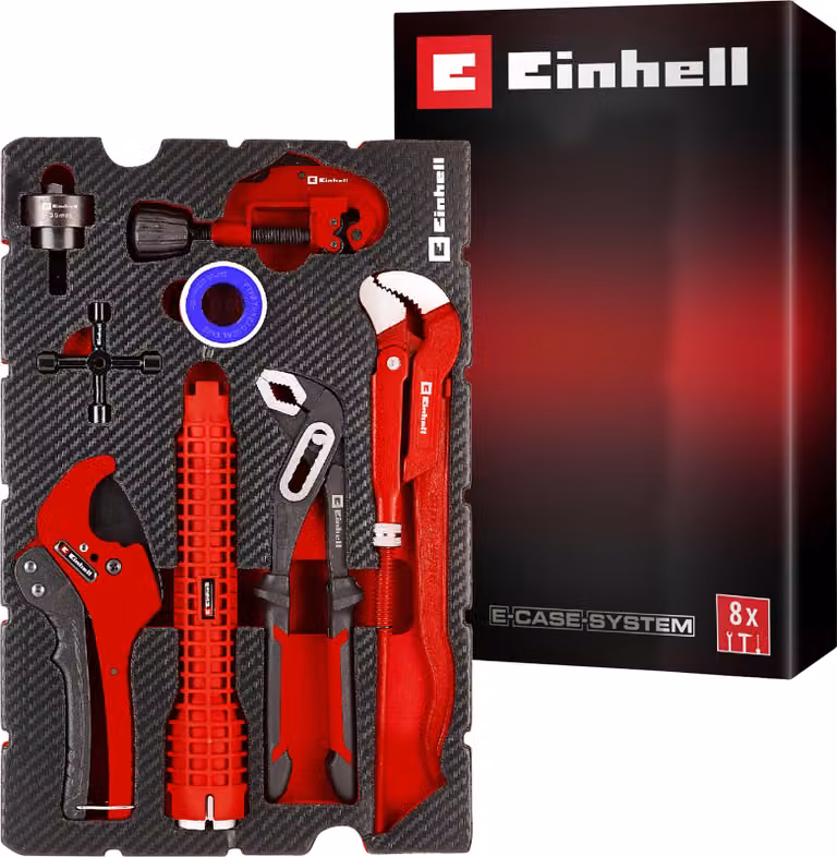 EINHELL E-Case - Set da idraulico per installazioni sanitarie, 370527, 8 pezzi
