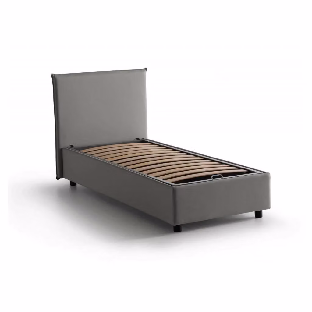 Letto singolo contenitore Acuila Talamo Italia con rivestimento in tessuto grigio e apertura laterale, adatto per materasso 80x190 cm – 2