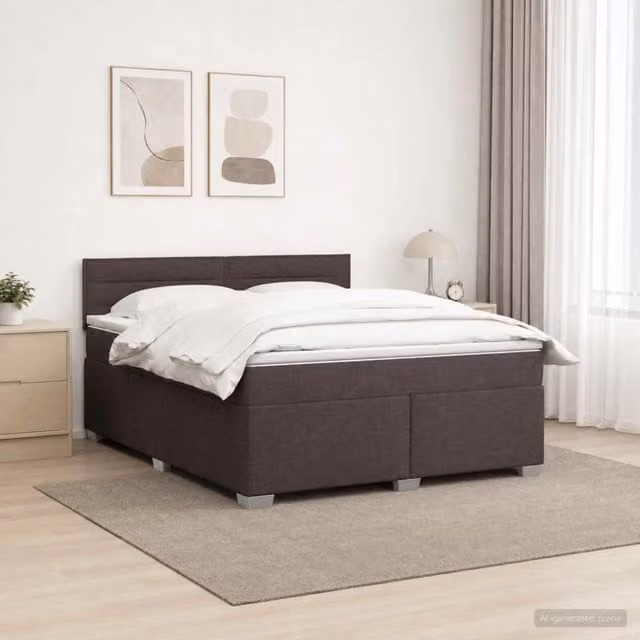 Letto Box Spring vidaXL con Materasso Ibrido e Illuminazione LED, Marrone e Bianco, L/P: 180 x 200 cm