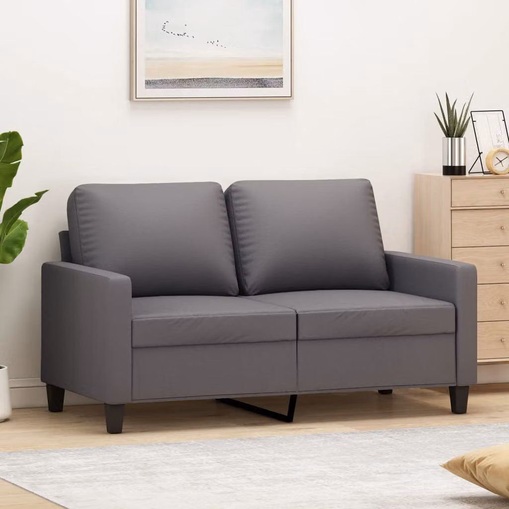 vidaXL Divano a 2 Posti Moderno in Similpelle Grigio con Struttura in Metallo L: 138 cm, P: 77 cm, H: 80 cm