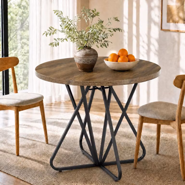 Tavolo da pranzo rotondo Tribesigns per 2-4 persone, tavolo da cucina da 80 cm in stile rustico con robusta struttura in metallo a forma di X, ideale per sala da pranzo, soggiorno e piccoli ambienti