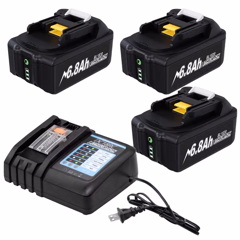 Batteria di ricambio Makita, capacità 6800mAh, tecnologia 18V Li-Ion, 3 batterie 1 caricatore