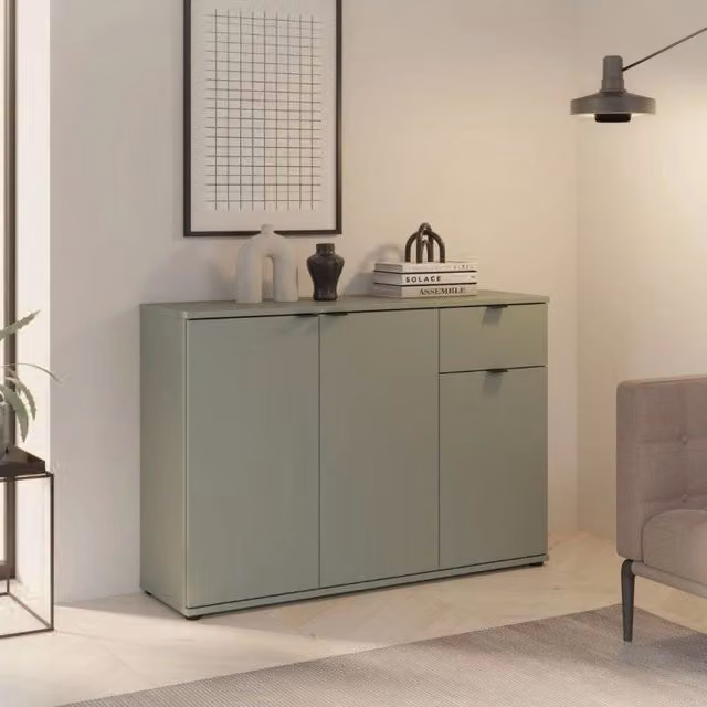 Mobile multiuso Segno con tre ante e 1 cassetto L 120 cm colore verde salvia