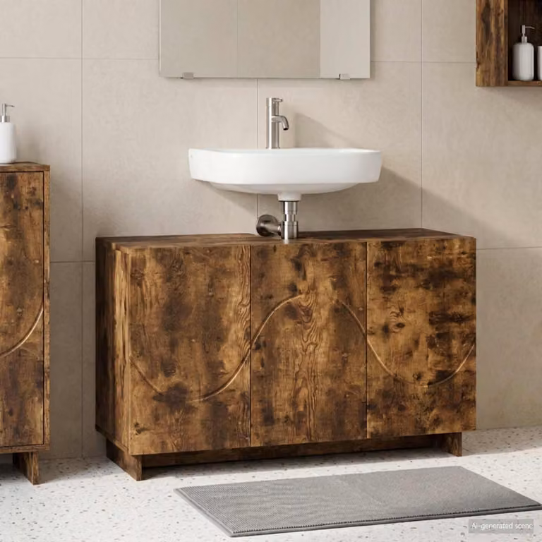 Mobile da bagno moderno vidaXL in legno Rovere Fumo, L: 101 cm, P: 41 cm, H: 58 cm