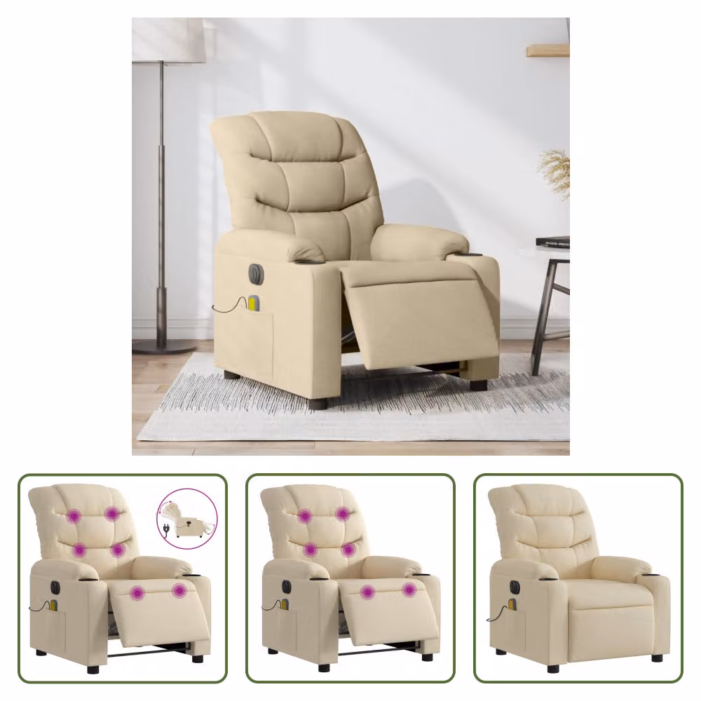 The Living Store Sedia massaggiante elettrica in tessuto crema