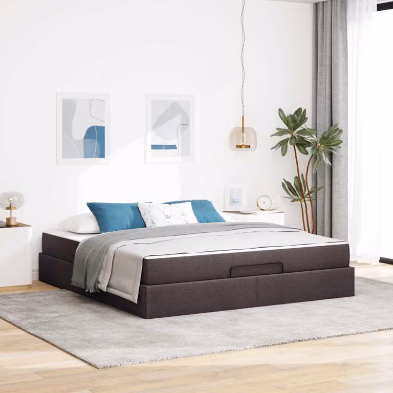 vidaXL Letto con materasso, 2 pezzi, tessuto marrone chiaro