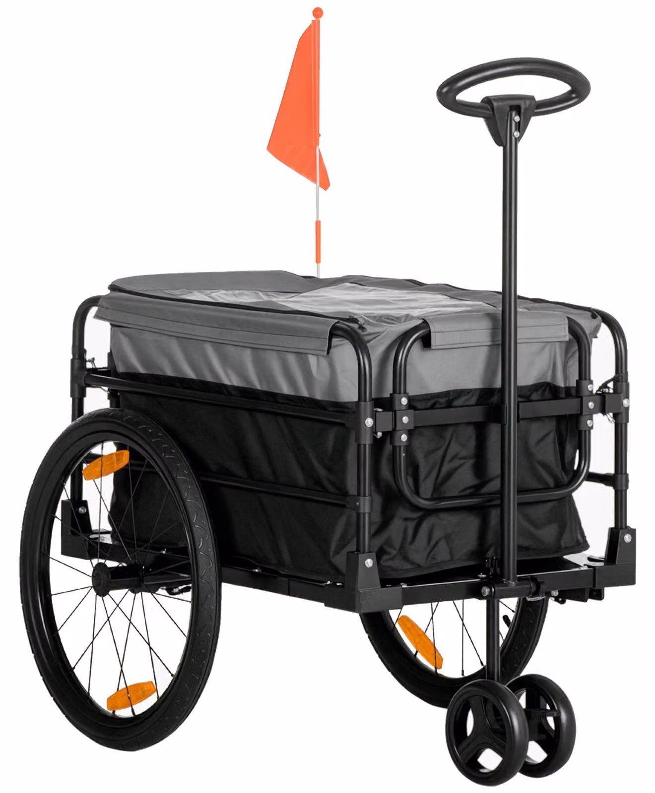 Carrello per rimorchi - Carrello di trasporto - Carrello robusto - Contenitore per rifiuti - Carrello a spinta - Struttura in acciaio