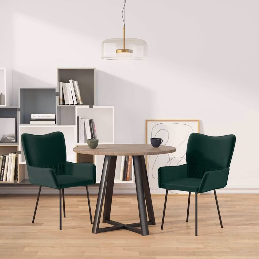 Set di 2 sedie da pranzo vidaXL in velluto verde scuro con struttura in metallo e MDF per cucina e sala da pranzo