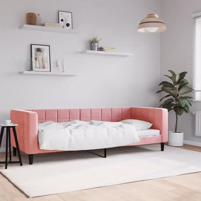 Letto da giorno rosa in velluto vidaXL L/P/H: 200 x 90 x 68 cm