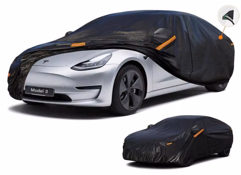 Copertura per auto impermeabile e traspirante, compatibile con Tesla Model 3 (2017-2025), con 7 strati, copertura completa, protezione antipolvere, colore nero