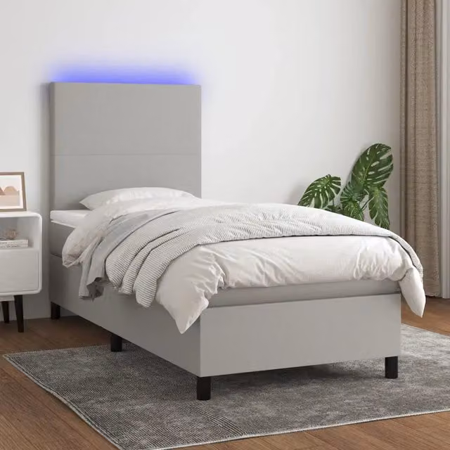 Letto a molle con illuminazione LED e porta USB vidaXL in tessuto grigio, L/P: 90 x 190 cm