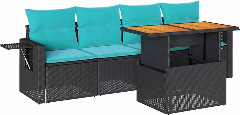 Set Divani da Giardino 5 pz con Cuscini in Polyrattan Nero