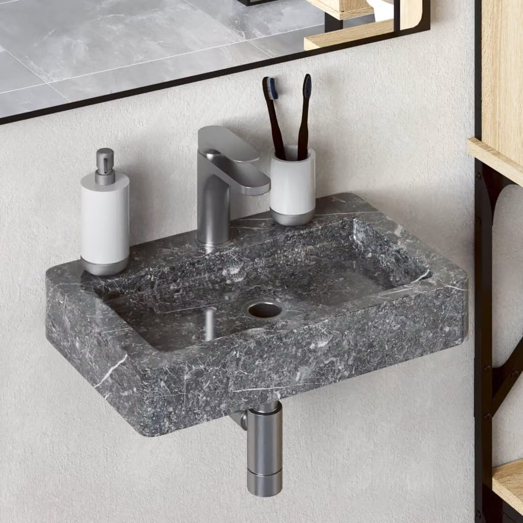The Living Store Lavabo a parete Grigio 38x24x6,5 cm Marmo