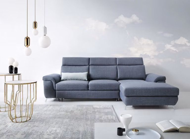 Wohnzimmer Textil L-Form Sofas Grau Ecksofa Couch Polstermöbel Schlafsofa