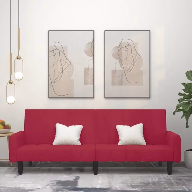 Divano Letto Click Clack vidaXL in Velluto Rosso con Struttura in Legno Solido per il tuo Soggiorno L: 220 cm, P: 84,5 cm, H: 69 cm – 1