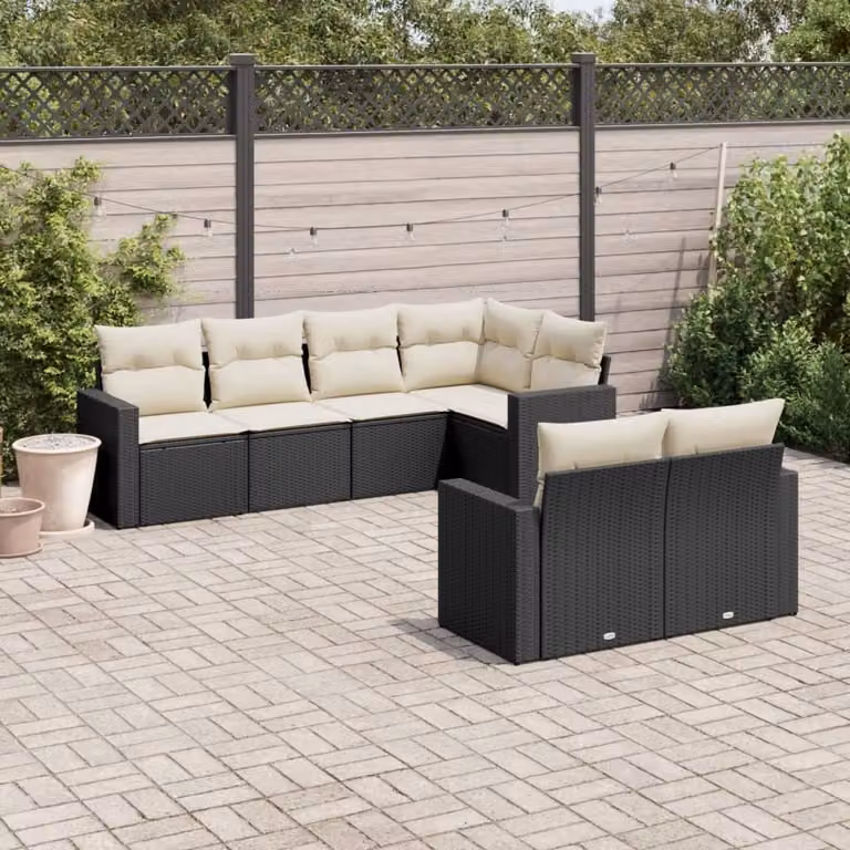 Maison Exclusive - Set da giardino 7 pezzi con cuscini in polyrattan nero