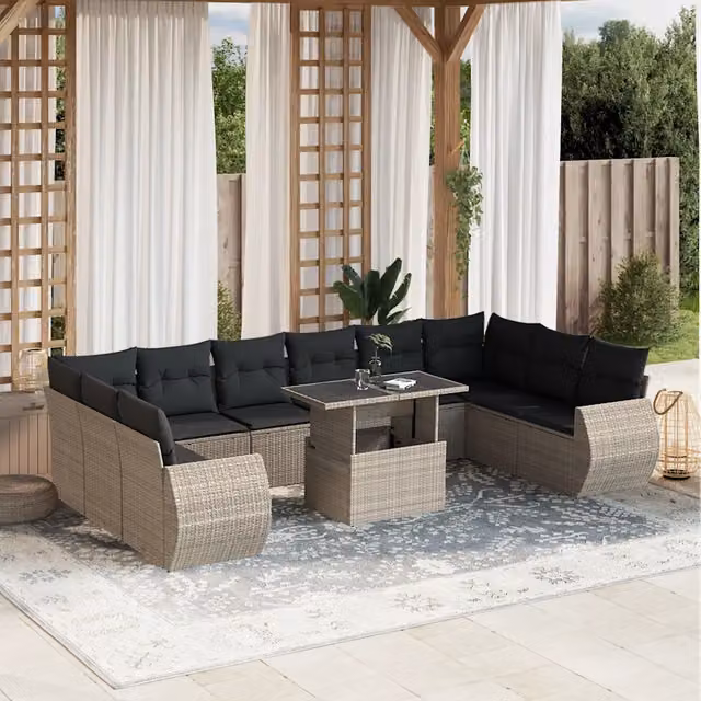 Set di divani da giardino a forma di U vidaXL composto da 11 pezzi con cuscini in antracite e tavolino da esterno