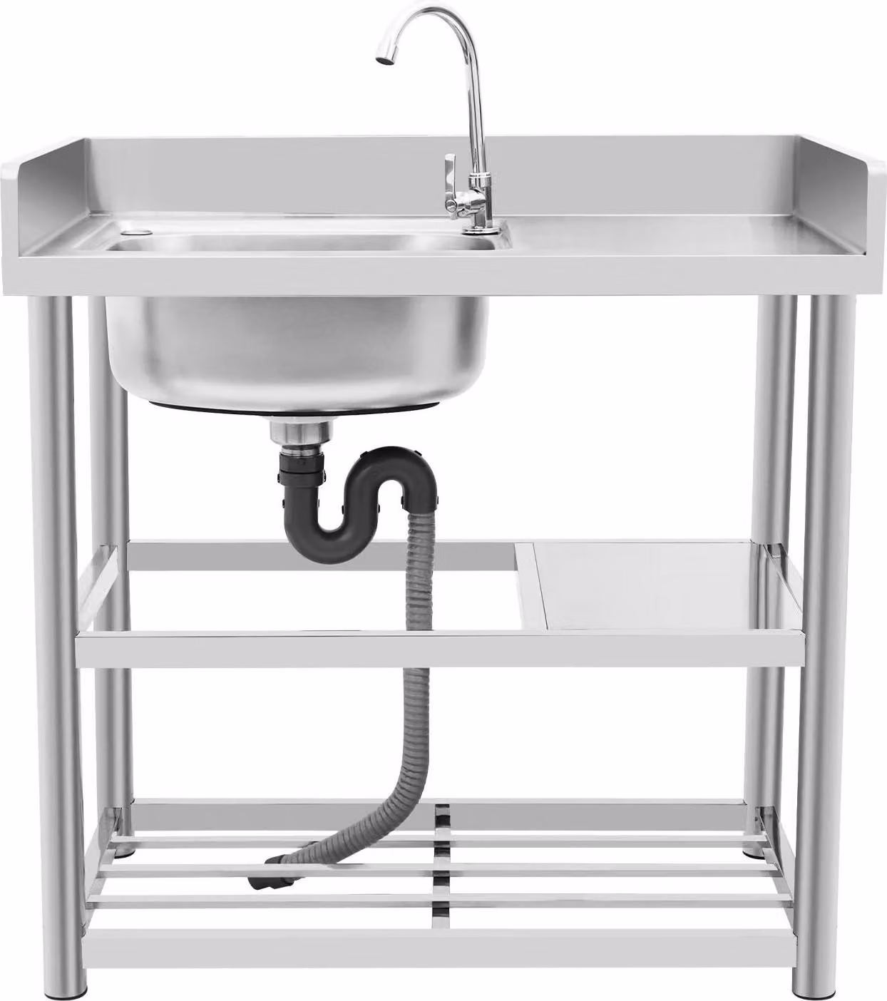 Lavello da cucina - Lavello monoblocco - 90×50 cm - Acciaio inox 201 - Spazzolato - Vasca destra - Portata 150 kg - Rubinetto a 360° incluso - Bianco