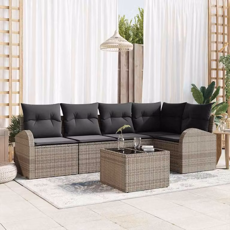 Maison Exclusive - Set Divano da Giardino con cuscino 6 pcs Grigio Poly Rattan