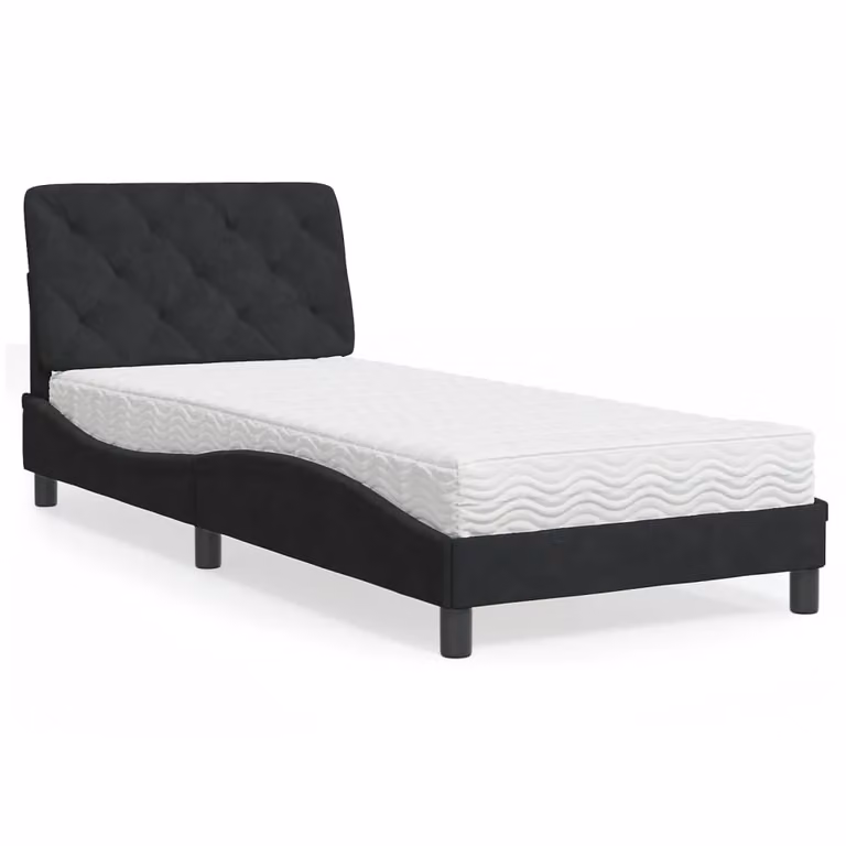 Letto moderno vidaXL con materasso in velluto nero, dimensioni 80 x 200 cm
