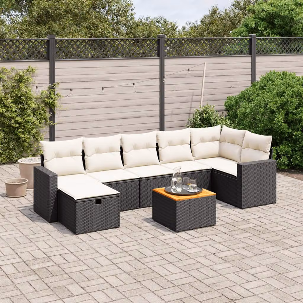 vidaXL Set Divani da Giardino a L con Cuscini 8 pz Nero in Polyrattan e Acciaio – 1