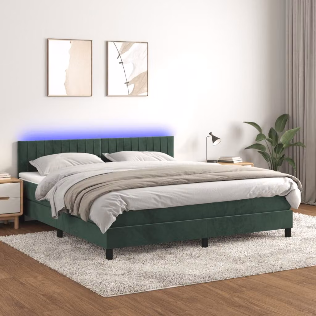 Maison Exclusive - Letto a Molle con Materasso e LED Verde Scuro 180x200cm Velluto