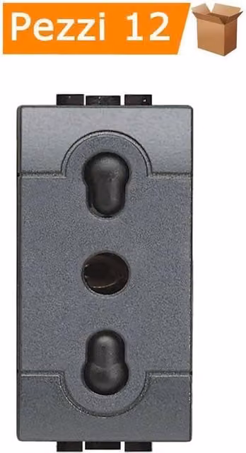 Multipack da 12 prese Living International bipasso bivalente L4180 2P+T 10/16A 250V Grigio – 1