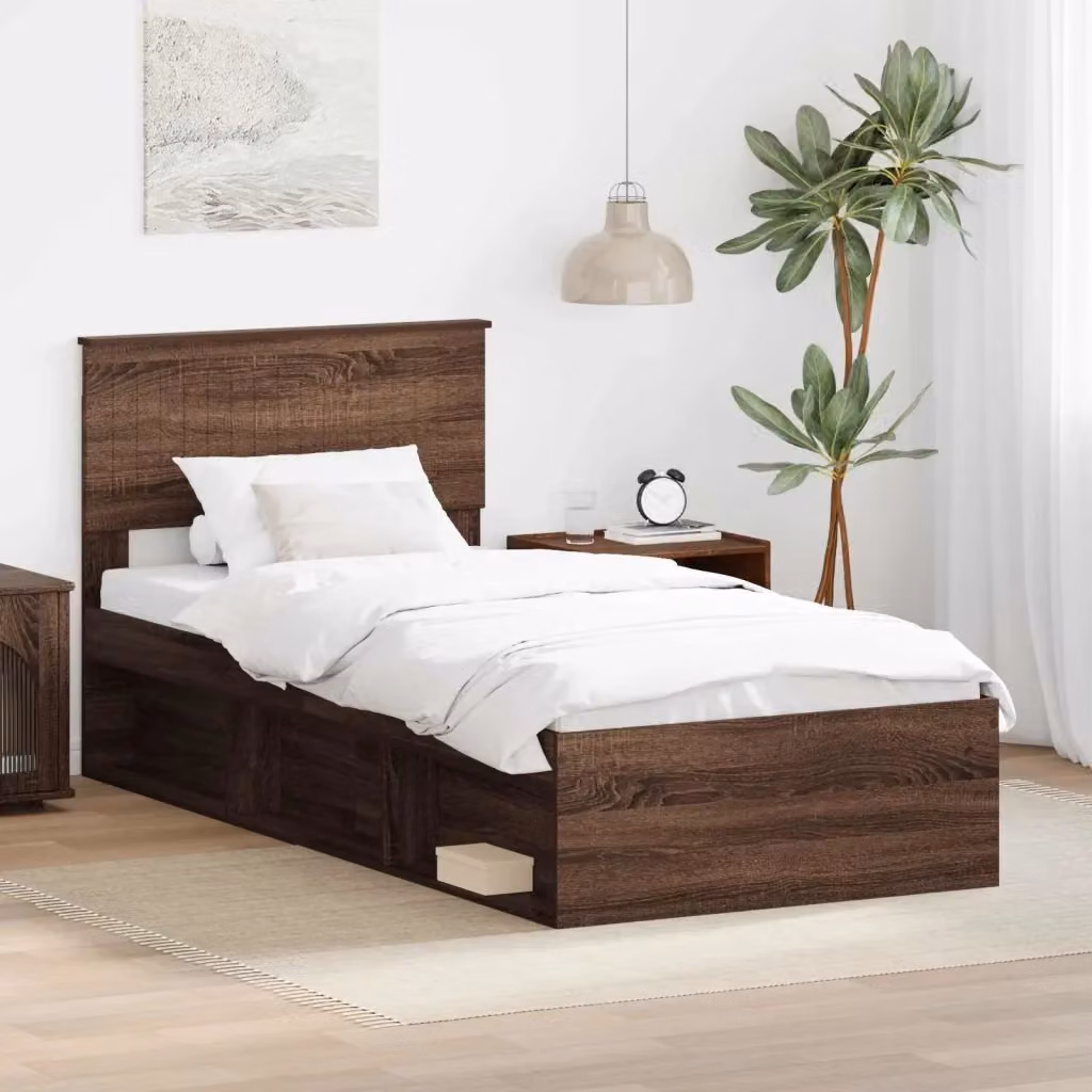Letto singolo per adulti in pino massello marrone con doghe in legno L/P: 90 x 190 cm – 2