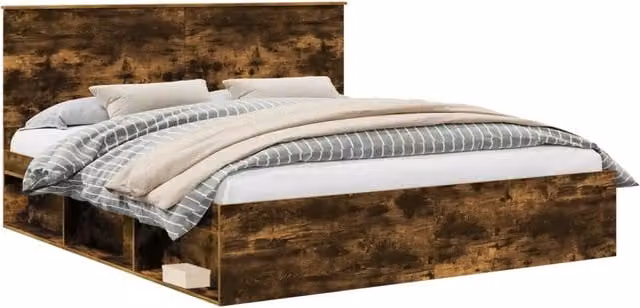 Letto matrimoniale | Letto per adulti | Struttura del letto Rovere fum¨¦ 200 x 200 cm Pino massello