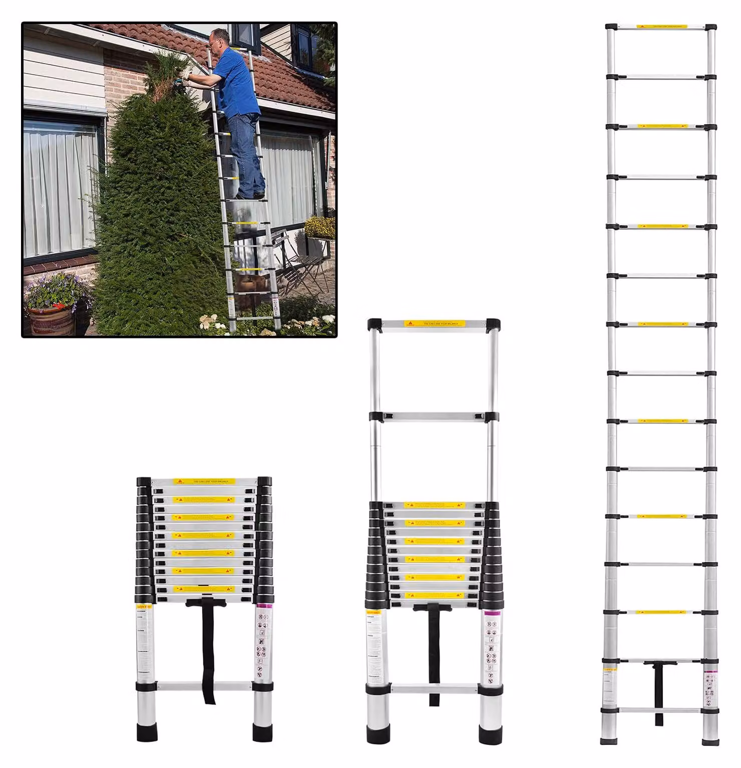 Scala telescopica estensibile - altezza 440 cm - 15 gradini