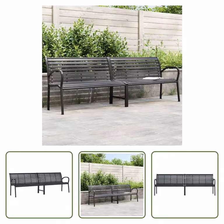 The Living Store Panchina da giardino doppia nera 231 cm in acciaio e WPC