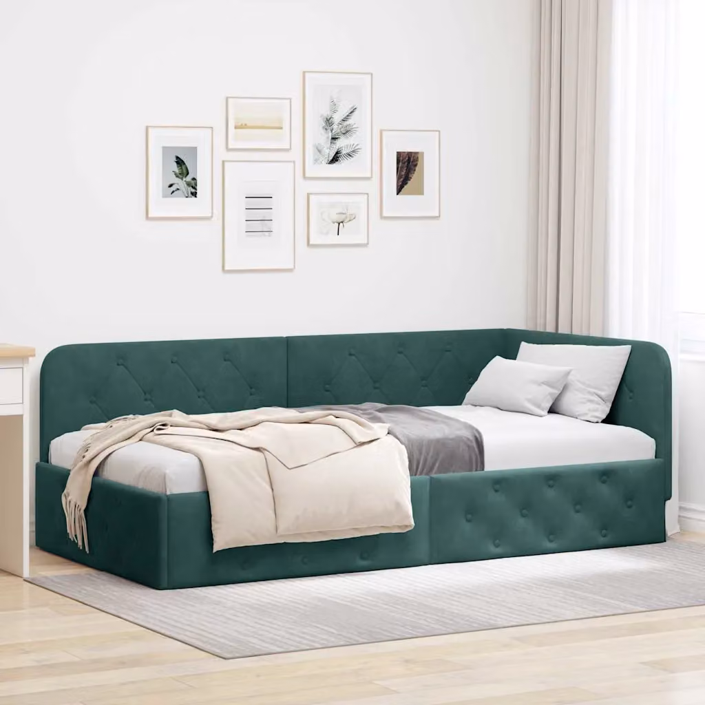 Cornice del letto ad angolo vidaXL in velluto verde, L 100 x P 200 cm – 1